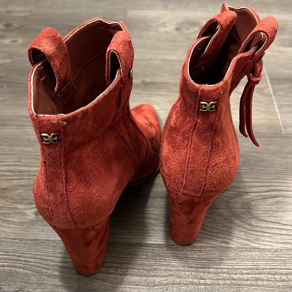 Sam Edelman Niomi Suede Western Booties In Red Paprika Size 6 - Picture 7 of 11